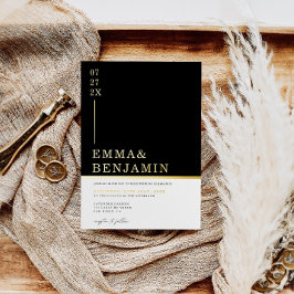 Modern & minimalistisch zwart | Wit Trouwgoud Folie Uitnodiging