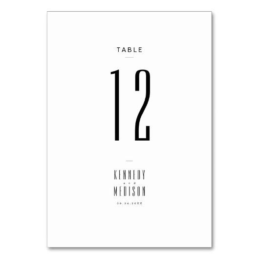 Modern Minimalistisch Zwart & Wit Trouwtafelnummer Kaart (Voorkant)