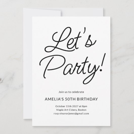 Modern minimalistisch zwart wit verjaardagsfeest C Kaart (Voorkant)