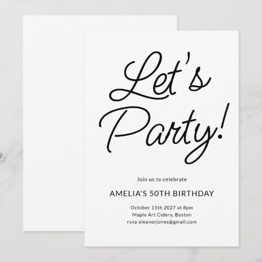 Modern minimalistisch zwart wit verjaardagsfeest C Kaart (Voorkant / Achterkant)