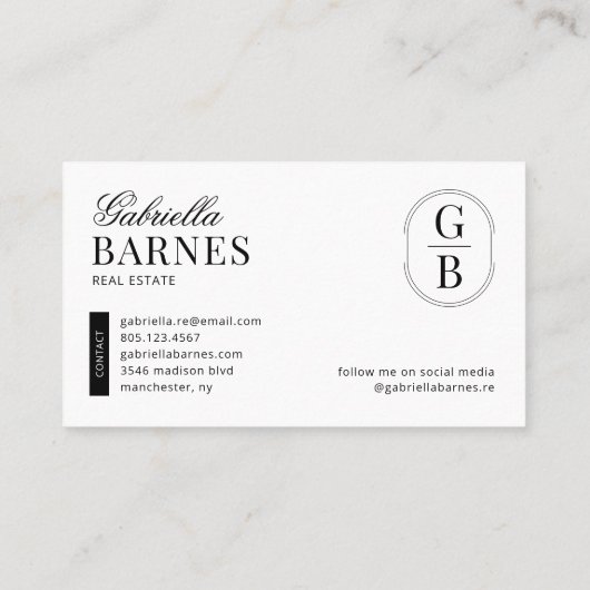 Modern minimalistisch zwart-wit vet visitekaartje (Achterkant)