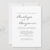 Modern minimalistisch zwart-witfotoscript bruiloft kaart (Voorkant)