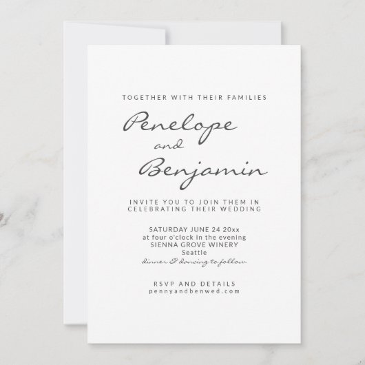 Modern minimalistisch zwart-witfotoscript bruiloft kaart (Voorkant)