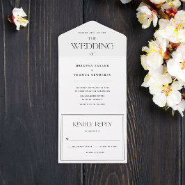 Modern minimalistisch zwart-withuwelijk all in one uitnodiging