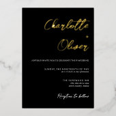 Modern minimalistisch zwart withuwelijk folie uitnodiging (Voorkant)