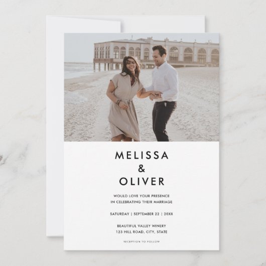 Modern minimalistisch zwart withuwelijk kaart (Voorkant)