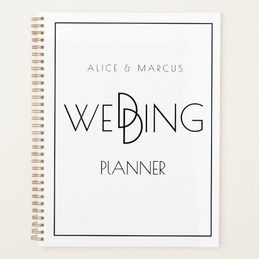 Modern minimalistisch zwart-withuwelijk planner (Voorkant)