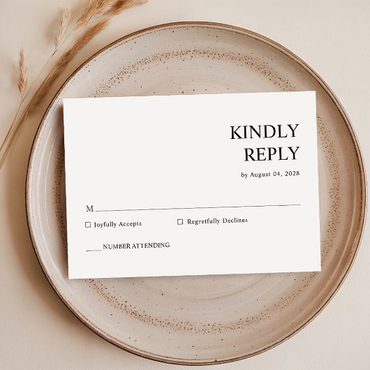 Modern minimalistisch zwart-withuwelijk RSVP kaartje