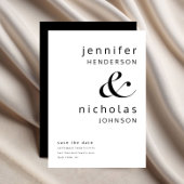 Modern minimalistisch zwart-withuwelijk save the date