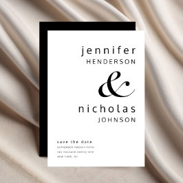 Modern minimalistisch zwart-withuwelijk save the date