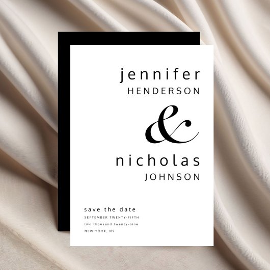 Modern minimalistisch zwart-withuwelijk save the date