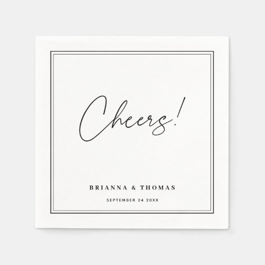 Modern minimalistisch zwart-withuwelijk servet (Voorkant)