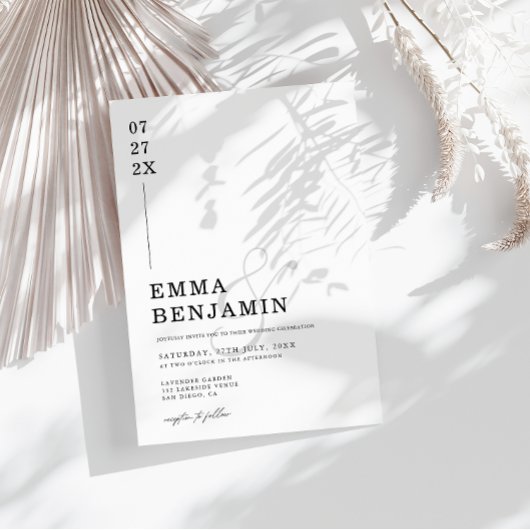 Modern & minimalistisch zwart | Witte bruiloft Kaart