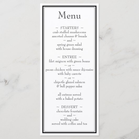 Modern Minimalistisch Zwart Witte Trouwmenu Menu (Voorkant)