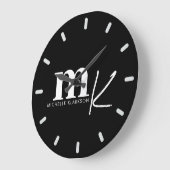 Modern minimalistisch zwart zwart Monogram zwart Grote Klok (Hoek)