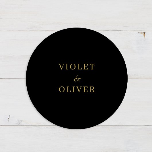 Modern minimalistisch | Zwarte gouden bruiloft Ronde Sticker