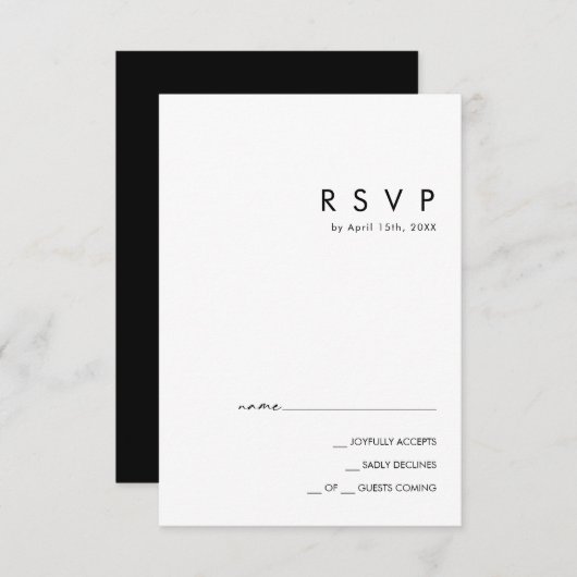 Modern minimalistisch | Zwarte RSVP-kaart RSVP Kaartje (Voorkant / Achterkant)