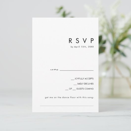 Modern minimalistisch | Zwarte Song Request RSVP C (Staand voorkant)