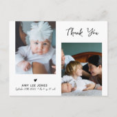 Modern Minimalistische 2 Foto Baby Shower Dankjewe Briefkaart (Voorkant)