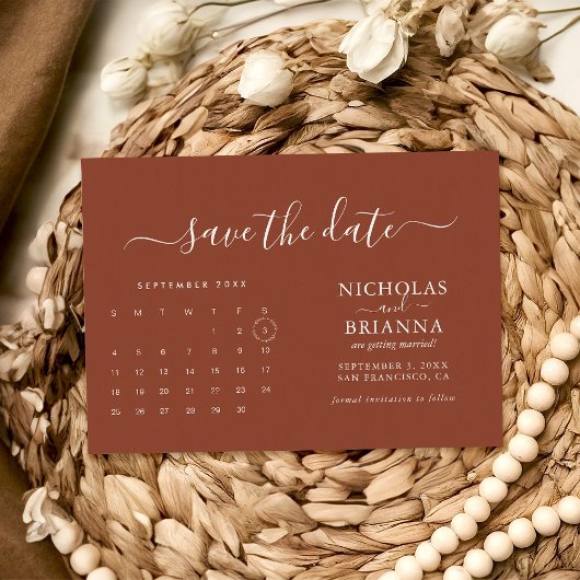 Modern minimalistische agenda voor Terracotta Save The Date
