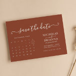 Modern minimalistische agenda voor Terracotta Save The Date<br><div class="desc">Moderne minimalistische budgettovereenkomst Terracotta Wedding Save the Date. Eenvoudig personaliseren door elke info te vervangen. Beweeg de cirkel door de verbinding te klikken verder aanpast. Controleer de voorvertoning voordat u aan de wagen toevoegt.</div>