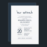 Modern   Minimalistische Bar Mitzvah Kaart<br><div class="desc">Bestaat uit afspeelbaar script en serif typografie; Allemaal tegen een achtergrond van witte achtergrond. 

Dit wordt ontworpen door de Uitgezochte Leveringen van de Partij,  exclusief voor Zazzle.

Hier beschikbaar:
http://www.zazzle.com/selectpartysupplies</div>
