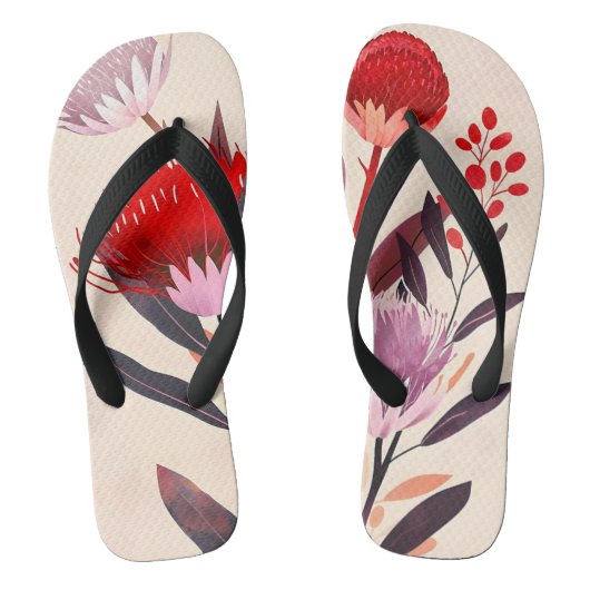 Modern Minimalistische Boho Bloemige Botanische Teenslippers (Voetbed)