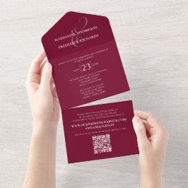 Modern minimalistische Bourgogne Eenvoudige QR-web All In One Uitnodiging
