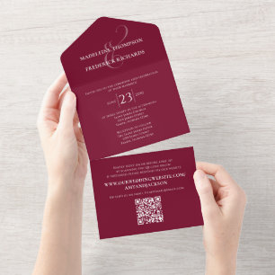Modern minimalistische Bourgogne Eenvoudige QR-web All In One Uitnodiging