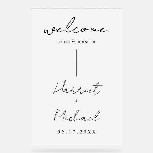 Modern minimalistische bruiloft welkom acryl bord (Voorkant)
