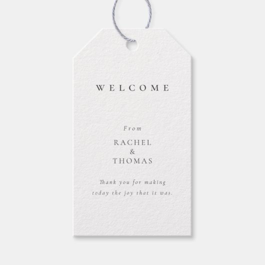 Modern minimalistische bruiloft welkom cadeaulabel (Voorkant)