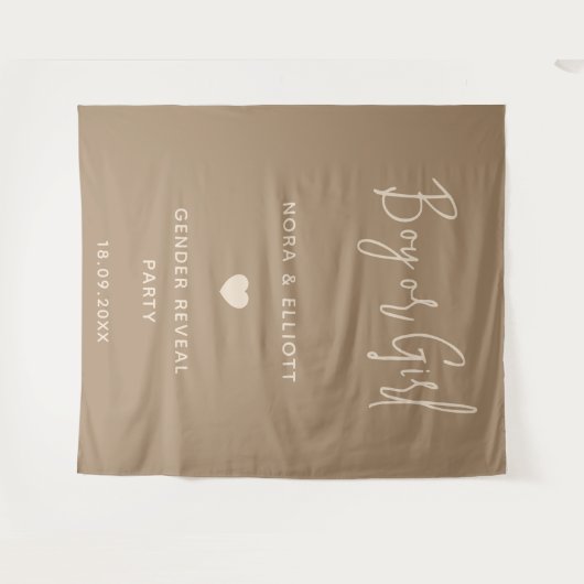 Modern Minimalistische Bruine Jongen of Meisje Ges Wandkleed (Voorkant (horizontaal))