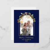 Modern minimalistische Floral Arch Foto Blauw Folie Feestdagen Briefkaart (Voorkant / Achterkant)