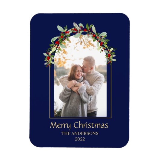 Modern minimalistische Floral Arch Foto Blauw Magneet (Verticaal)