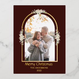 Modern minimalistische Floral Arch-foto bruin Folie Feestdagen Briefkaart