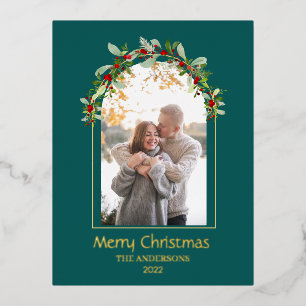 Modern minimalistische Floral Arch Foto Groen Folie Feestdagen Briefkaart
