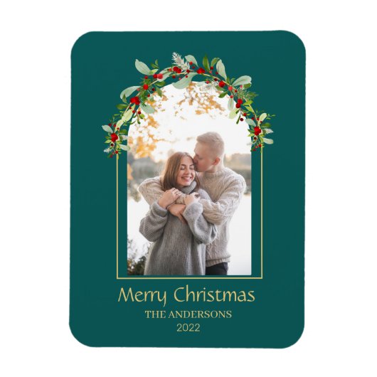 Modern minimalistische Floral Arch Foto Groen Magneet (Verticaal)