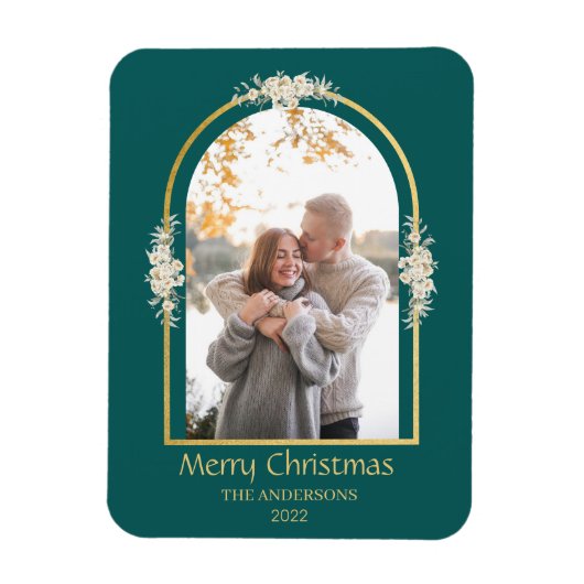 Modern minimalistische Floral Arch Foto Groen Magneet (Verticaal)