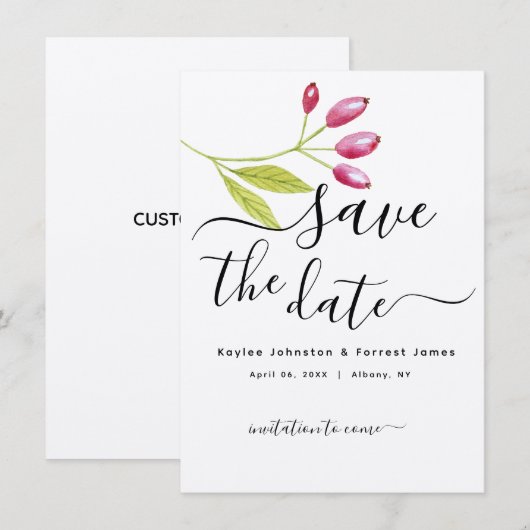 Modern minimalistische Floral Wedding bespaart dat Kaart (Voorkant / Achterkant)