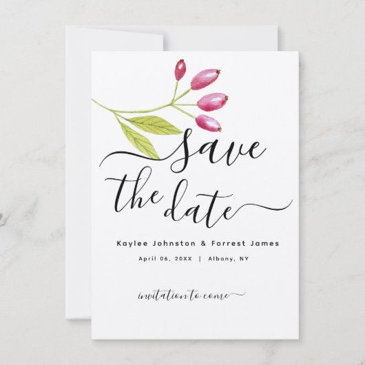 Modern minimalistische Floral Wedding bespaart dat Kaart (Voorkant)