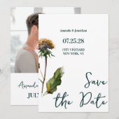 Modern minimalistische Floral Wedding Save the Dat Kaart (Voorkant / Achterkant)