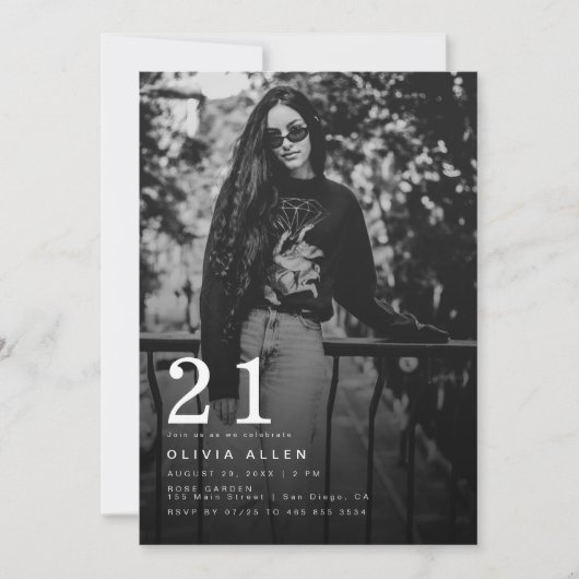 Modern & Minimalistische Foto Zwart | Witte Verjaa Kaart (Voorkant)