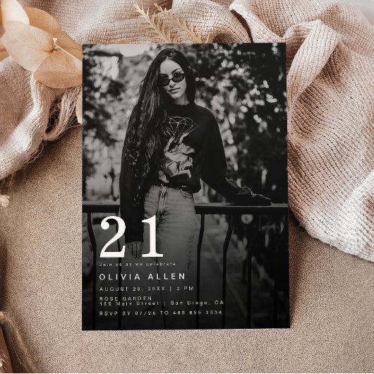 Modern & Minimalistische Foto Zwart | Witte Verjaa Kaart