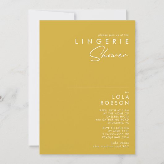 Modern minimalistische Gold Lingerie Shower-uitnod Kaart (Voorkant)