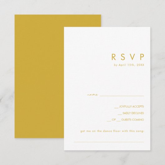 Modern minimalistische Gold Song Request RSVP-kaar RSVP Kaartje (Voorkant / Achterkant)