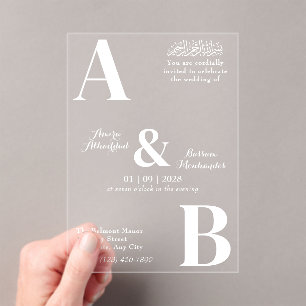 Modern Minimalistische Grijze en Witte Islamitisch Acryl Uitnodigingen