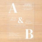 Modern Minimalistische Grijze en Witte Islamitisch Acryl Uitnodigingen (Voorkant)
