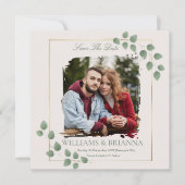 Modern minimalistische groene foto trouwkaart  save the date (Voorkant)