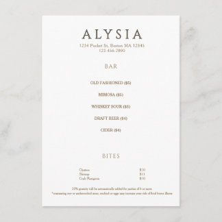 Modern Minimalistische Happy Hour Bar Restaurant  Menu