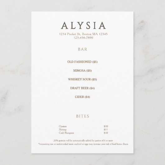 Modern Minimalistische Happy Hour Bar Restaurant  Menu (Voorkant)